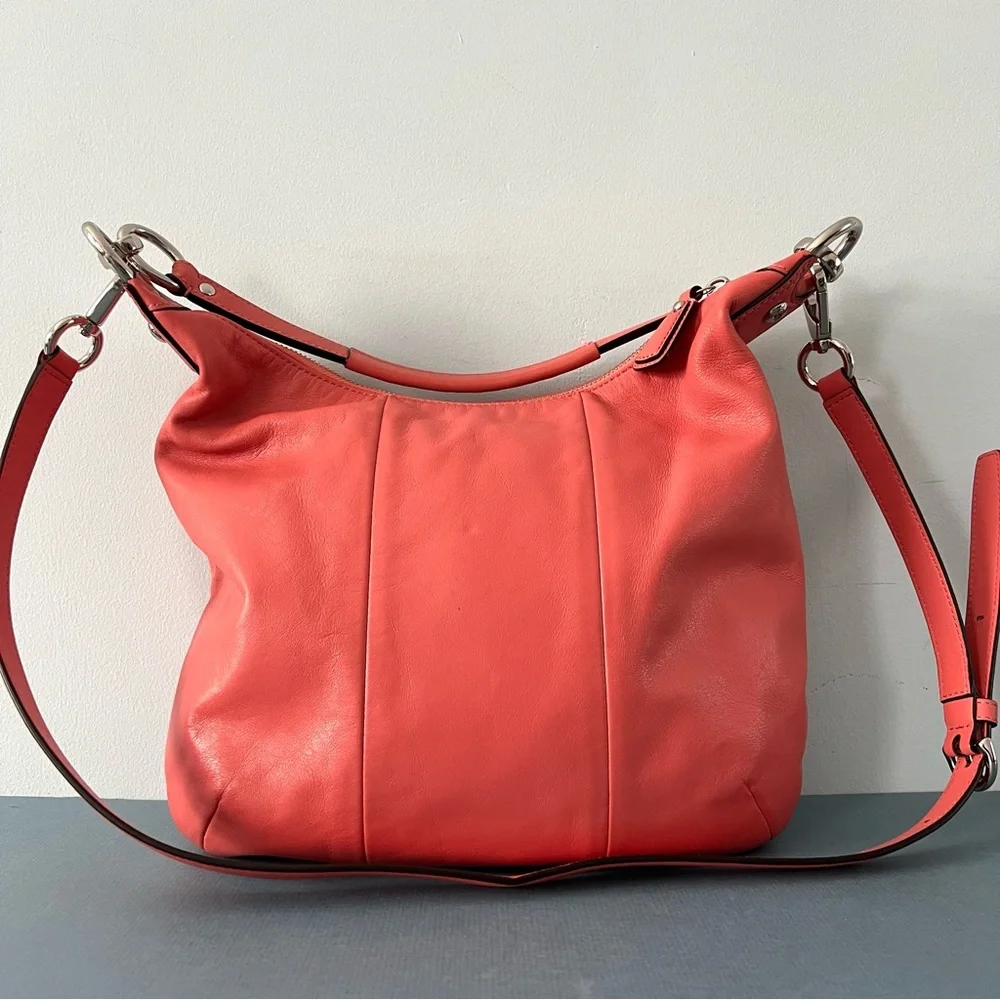 Coach Kirstin Coral Salmon Pink Leather Hobo Shoulder Bag‎